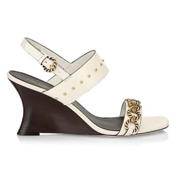 NWT & BOX - TORY BURCH – VINTAGE PLAQUE WEDGE SANDAL - NEW IVORY, SIZE 9 - Picture 2 of 9